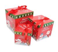 Veemoon Ensemble De 3 Boîtes à De Noël Avec Couvercle - Boîtes Empilables Carrées En Papier Rouge Et Blanc - Décorées De De Neige Et De Canes En Bonbon Idéal Pour