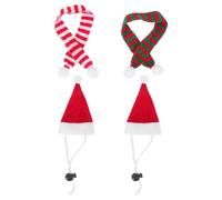 Veemoon Ensemble de 4 Pièces Chapeau de Noël et Écharpes pour Petits Animaux 2 Bonnets en Polaire Électronique 7X11 CM 1 Écharpe Rouge et Blanche 30 CM 30 CM Adapté pour Cochons D’Inde