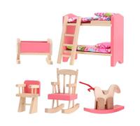 Veemoon Ensemble de meubles de maison de poupée miniature en bois avec escaliers, mini cheval à bascule, chaise, chaises à bascule, berceau, échelle 1:12, petite décoration pour chambre à coucher