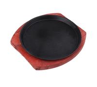 Veemoon Ensemble de Plaques de avec Base en Bois en Fonte Ronde Design Épaissi pour Répartition Chaleur, pour Restaurant et Usage Domestique