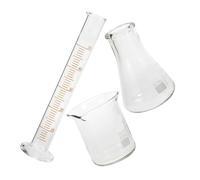 Veemoon Ensemble d'Instruments de Chimie Bécher, Flacon à Fond Plat et Éprouvette Graduée 50 Ml pour Utilisation en Laboratoire Pédagogique