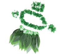 Veemoon Ensemble Jupe Hula Feuilles Vertes Et Accessoires Hawaïens En Tissu Soie, Jupe Ajustable 30 x 15 Pour Adultes, Fête Luau Plage Tropicale, Costume Hula Avec Collier, Bracelets Et Serrage-tête