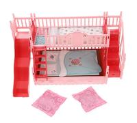 Veemoon Ensemble Lit Superposé Double Couche 17 Cm pour Poupées Mobilier Miniature en Plastique Accessoires pour Maison de Poupée Lit Mini 2 Oreillers D’Imitation Filles