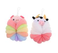 Veemoon Éponge de Bain Grosse Taille 2pcs pour Garçon et Filles Exfoliante et Facile à Suspendre D'animaux Cartoon Cochon et Vache pour Bain Amusant des Tout-petits