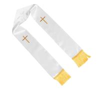Veemoon Étole de Pasteur Réversible Blanche 135 Cm avec Broderie Croix et Pompons, Châle pour Mariage et Cérémonie Religieuse, Accessoire Liturgique Léger Unisexe pour Clergé et