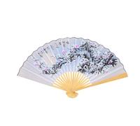 Veemoon Éventail Géant Pliable en Papier et Bambou Motif Chinois Blanc et Bleu Grand Éventail Décoratif Mural Ventilateur Pliant à Main Traditionnel pour Danse Fête et Décoration