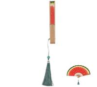 Veemoon Éventail Pliant Bambou Forme Pastèque pour Voyages Fêtes Estivales avec Détails Peints Main