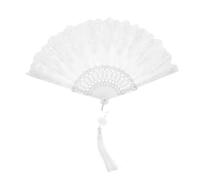 Veemoon Éventail Pliant en Dentelle Blanche Style Rétro pour Mariée et | Liseré en Dentelle, Motif Floral Gaufré, Pompon Long, pour Cérémonie Extérieure, Bal et Tenue Lolita