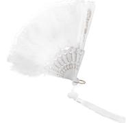 Veemoon Éventail Pliant Vintage en Plume Blanche Structure Métallique Robuste, Accessoire Danse Élégant pour Fête Costumée Nouvel an ou Soirée Déguisée