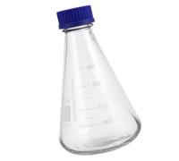 Veemoon Fiole Conique en Verre 1000 Ml Couvercle Bleu Graduée pour Laboratoire, Flacon de Réactif Transparent Stable pour Expérience Chimie et Cours Scientifique