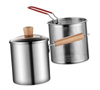 Veemoon Friteuse 3l en Acier Inoxydable 304 avec Panier Filtrant et Poignée en Bois, Poêle à Frire Compacte pour Induction, Pot de Cuisson Pratique pour Friture Maison Cuisine Quotidienne