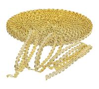 Veemoon Galon de Dentelle de Fleur Brodée Dorée 6 MM Ruban Tressé Polyester 50 Mètres pour Couture Loisirs Créatifs et Décoration de Costumes de Mariage