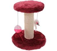 Veemoon Griffoir pour Chat Double Couche Balles Suspendues Poteau à Griffer en Sisal Résistant Peluche Douce Rouge Foncé Accessoire Intérieur pour Chatons D’Exercice Couleur Aléatoire