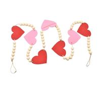 Veemoon Guirlande de Perles Décorative Saint-Valentin en Jute avec Pompons en Feutre et Perles en Bois Bannière Suspendue Romantique pour Décoration Murale Fenêtres Cheminée et