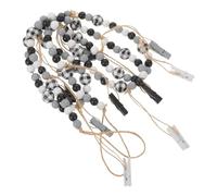 Veemoon Guirlande Porte-Photos Murale 119 Cm avec Perles en Bois Foncé à Carreaux et Pompons, Pince Photo Suspendue Décorative Rustique pour Affichage Multiple, Support Photo Décoratif