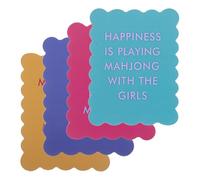 Veemoon Jeu de 4 Cartes de Mahjong en PVC Coloré avec Bords Ondulés pour Mélange Facile, Accessoires de Mahjong avec Proverbes Humoristiques, pour Jeux en Famille et Voyages