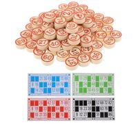 Veemoon Jeu de Bingo en Bois et Papier Rouge Multi-Joueurs pour Développer Les Compétences Sociales, Set Complet Cartes Numérotées pour Soirées Entre Amis