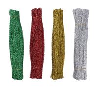 Veemoon Kit de 400 Bâtonnets Torsadés à Spirale Pailletés pour Décoration de Noël DIY Fil de Fer et PET Flexible Couleurs Or Clair Argenté Rouge et Vert Accessoires Créatifs pour