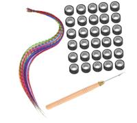 Veemoon Kit Extensions de Cheveux Colorés Plumes avec Crochets et Anneaux de Mèches Fibres Synthétiques Résistantes Chaleur pour Filles et Cosplay