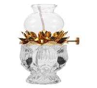 Veemoon Lampe à Huile Lotus en Verre Transparent Petite Lampe à Pétrole Décorative Blanche Mèche Réglable Éclairage D’Intérieur Polyvalent pour Table Camping et Ambiance Zen