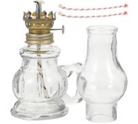 Veemoon Lampe à Pétrole Ancienne en Verre Épais Couvercle Coupe-Vent Lampe à Huile Rétro pour Décoration Intérieure et Éclairage D’Urgence sans Huile Style Vintage