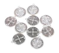 Veemoon Lot de 10 Médailles de Protection Saint Benoît en Alliage de Zinc Pendentif Croix d'Artisanat pour Colliers et Porte-Clés Projet Créatif Religieux
