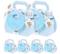 Veemoon Lot de 12 Boîtes à Bonbons Bleues en Papier et Tissu Non Tissé, Boîte Transparente Versatile pour Fête et Rangement de Petits Objets, Style Adorable et Élégant