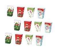 Veemoon Lot de 12 Boîtes de Noël en Papier 12 X 12 X 47 CM Boîtes de Rangement Festives pour Bonbons et Pop-Corn Motifs Sapin Bonhomme de Neige et Renne Emballage Présent pour Fêtes