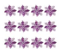 Veemoon Lot de 12 Fleurs Creuses Artificielles Violettes Scintillantes 16 CM pour Décoration Sapin de Noël Guirlandes et Centre de Table Fleurs Décoratives Réalistes pour Fête et