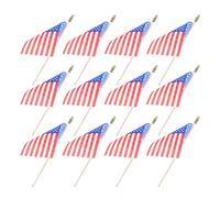Veemoon Lot de 12 Mini Drapeaux Américains sur Hampe 10 X 15 CM en Polyester Résistant à la Décoloration Hampe en Bois de 25 CM pour Défilés Événements Sportifs et Fêtes Patriotiques