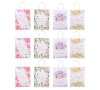 Veemoon Lot de 12 Paquet en Papier à Imprimé Floral Paquet Souvenirs Poignées Taille Moyenne Papier Résistant Écologique pour Emballage Présent et Fêtes pour Mariage et Événements