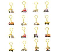 Veemoon Lot de 16 porte-clés pour fête sur le thème de la construction : mini-pelle, bulldozer, pendentif pour à dos en forme de véhicule de chantier, idéal pour une baby shower ou comme