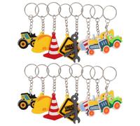 Veemoon Lot de 16 Porte-Clés PVC Véhicules de Chantier - Bulldozer Camion-Bétonnière Excavatrice et Tracteur - Jouets Décoratifs pour Paquet à Dos Garçon et Filles - Présents Fête