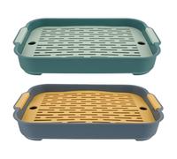 Veemoon Lot de 2 Bacs à Litière pour Petits Animaux, Toilettes Intérieures pour Lapins et Hamsters, Plastique Solide, Design Carré Anti-Renversement, Couleurs Bleu Océan et Vert Clair,