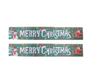 Veemoon Lot de 2 bannières « Joyeux Noël » pour décoration intérieure et | Il présente un fond vert festif imprimé avec l'inscription « Joyeux Noël » en blanc, le Père Noël et un bonhomme de