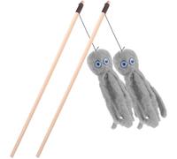 Veemoon Lot de 2 Bâtonnets à Taquiner pour Chatons en Bois Peluche Pieuvre Grise, Jouets Interactifs à Haute Énergie pour Chats D’intérieur, Stimulateurs D’activité Jeu pour Chatons