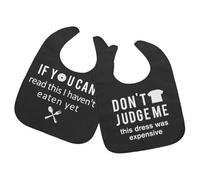 Veemoon Lot de 2 Bavoirs pour Adultes et Personnes Âgées, Bavoirs Lavables et Réutilisables, Protège-vêtements Imperméable Noir Motif Petit T et Couteau-fourchette, Accessoires de Table