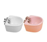 Veemoon Lot de 2 Bols Suspendus en Céramique Blanc et Rose pour Petits Animaux, Bol à Lapin et Écureuil Antidérapant, Mangeoire Pratique pour Cage, Facile à Nettoyer et Résistant