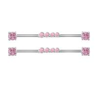 Veemoon Lot de 2 Boucles D'oreilles Haltères Industrielles 14g en Acier Titane 38 Mm, Bijoux de Piercing Industriel pour Cartilage et Hélix Perles Scintillantes, Piercing Corporel Femme