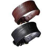 Veemoon Lot de 2 Bracelets pour Hommes en Cuir Véritable Style Punk Vintage, Bijoux de Poignet Ajustables, Couleurs Noir et Marron, Accessoire Mode pour Usage Quotidien et Présents
