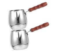 Veemoon Lot de 2 Cafetières Turques en Acier Inoxydable 300 Ml avec Poignée en Bois Ergonomique - Chauffe-Lait Chauffe-Beurre et Pichet à Mousser le Café pour Voyage Cuisine