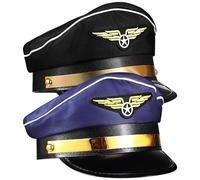 Veemoon Lot de 2 Casquettes Pilote Cosplay en Polyester, Taille Unique, Bleu et Noir, Accessoire Costume Hôtesse de L'air et Capitaine, pour Spectacles, Fêtes et Déguisements
