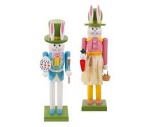 Veemoon Lot de 2 Casse-Noisettes Lapin de Pâques en Bois Décoratif, Figurines Printanières Colorées Rose et Bleu Clair, Décoration de Table et Étagère pour Maison et Bureau