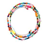 Veemoon Lot de 2 Colliers Bohèmes à Plusieurs Rangs, Chaînes de Clavicule Tissées la Main Perles en Bois Naturel Multicolores, Bijoux Ethniques D'été pour Femme, Accessoires de Cou