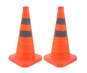Veemoon Lot de 2 cônes de signalisation Pliables avec Bande | Cônes de sécurité pour la formation et le stationnement, légers, adaptés aux autoroutes, résistants aux intempéries.
