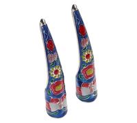 Veemoon Lot de 2 Faux Ongles Griffes de Reine Antique 8 CM Décoration D’Ongles en Métal Bleu Imitation Émail Cloisonné Cosplay Costume Palais Chinois Accessoires pour Halloween et Bal