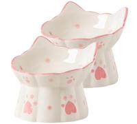 Veemoon Lot de 2 Gamelles Surélevées en Céramique pour Chiots et Chats, Bol Incliné Protection du Cou, Capacité Spacieuse, Couleur Blanche, Anti-Renversement, pour Alimentation et Eau,