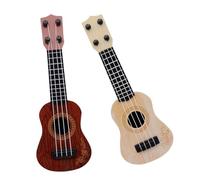 Veemoon Lot de 2 Jouets Guitare Imitation Ukulélé pour Garçon et Filles, Modèle Mini 4 Cordes en Plastique Sûr, Couleur Marron et Beige, Instrument D’éveil Musical Éducatif et Décoratif