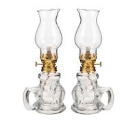Veemoon Lot de 2 Lampes à Pétrole en Verre Vintage Lanterne Tempête Compacte pour Éclairage D’Intérieur et Camping Lampe à Pétrole Décorative Solide au Kérosène Style Rétro Double