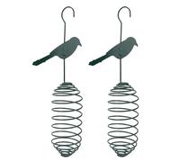 Veemoon Lot de 2 Mangeoires Suspendues en Métal Vert Foncé pour Oiseaux Distributeur à Boules de Graisse à Ressort, Mangeoire Robuste et Compacte pour Jardin, Support Solide